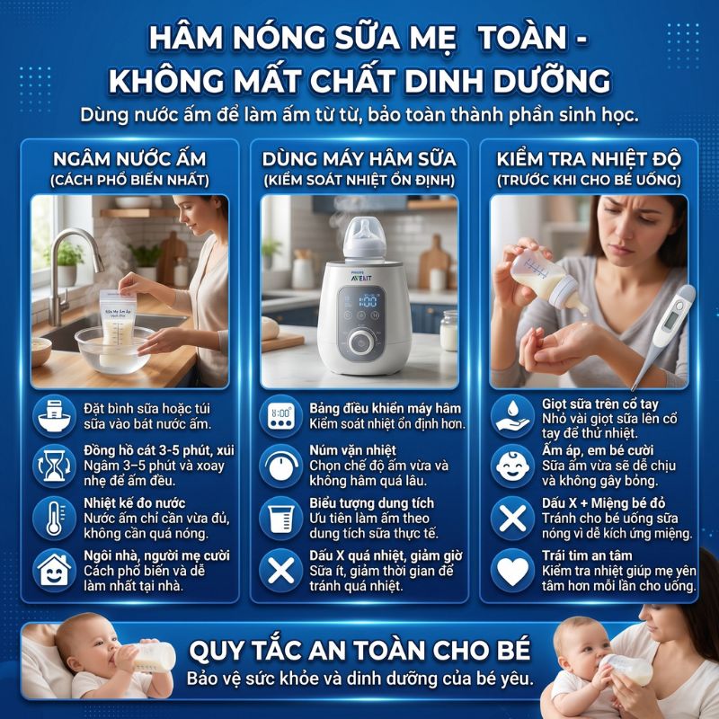 hâm nóng sữa mẹ không bị mất chất